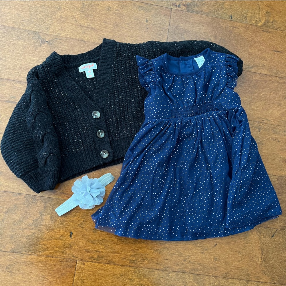 Carters Baby Girl Dress & Cat & Jack Cardigan with matching bow